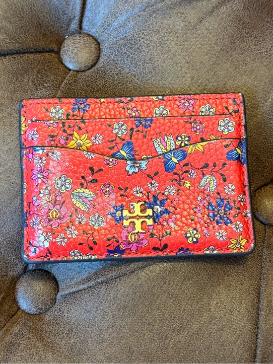 Tory Burch Accessories - Tory Burch Red Floral Logo Slim Card Holder Wallet